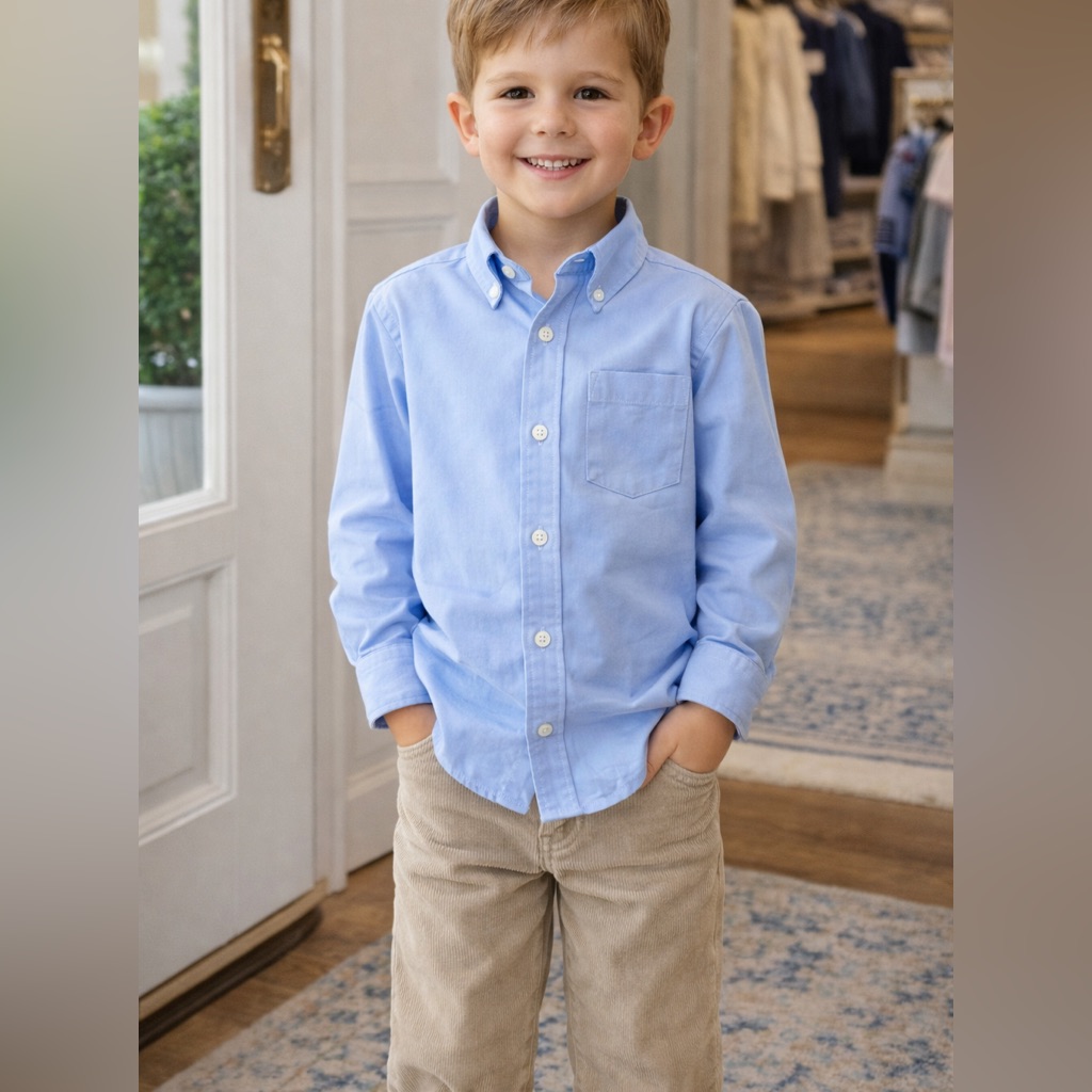 Janie And Jack Blue Shirt & Tan Corduroy Pants 5